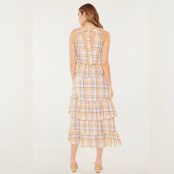 Cinq a Sept Astor Plaid Poplin Midi Dress Size 12 V-Neck Ruffle NWT $465 - Picture 2 of 15